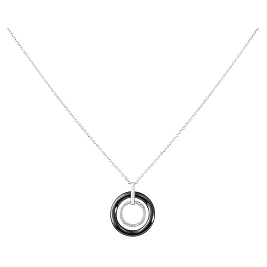 CH.PEND.CERCLE CERAM.NOIRE ET CERCLE ARGT OZ 42+3CM