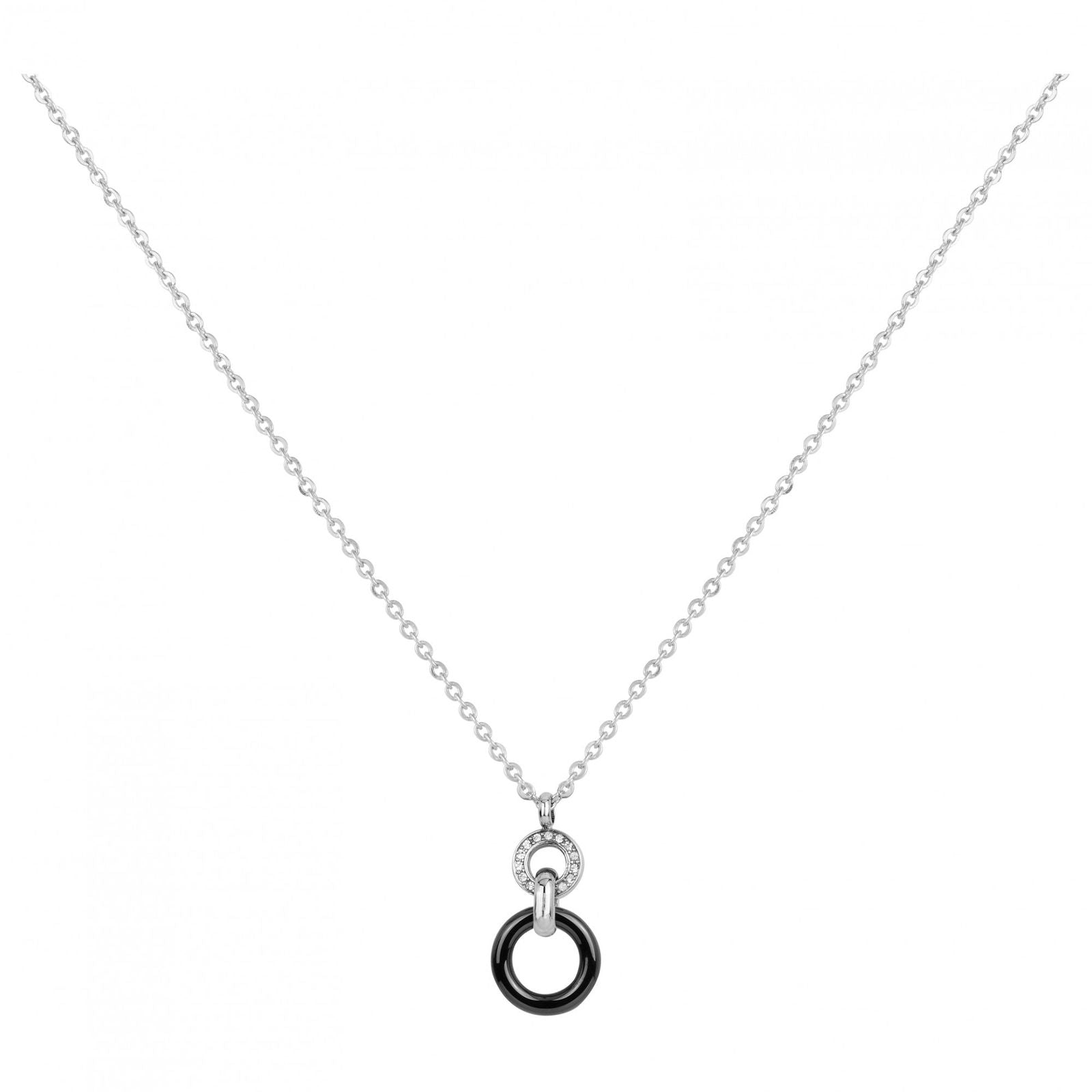 CH.+PEND.AC/CERCLES CERA.NOIRE ET CRISTAL BLANC 40+5CM