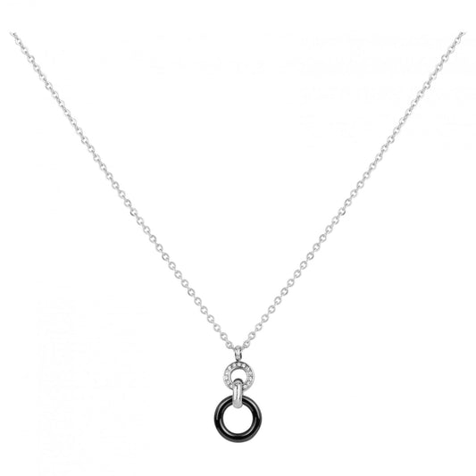 CH.+PEND.AC/CERCLES CERA.NOIRE ET CRISTAL BLANC 40+5CM
