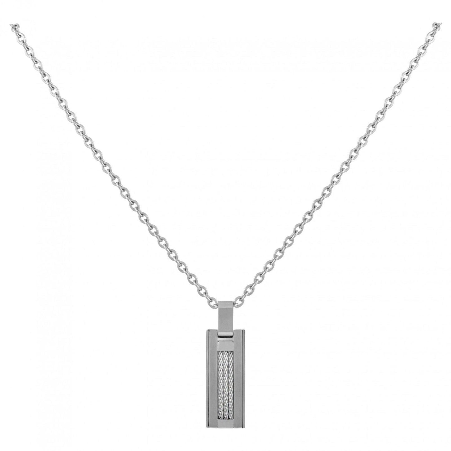 CHAINE/PENDENTIF ACIER/3CABLES GRIS 50CM - Bijouterie Cordier