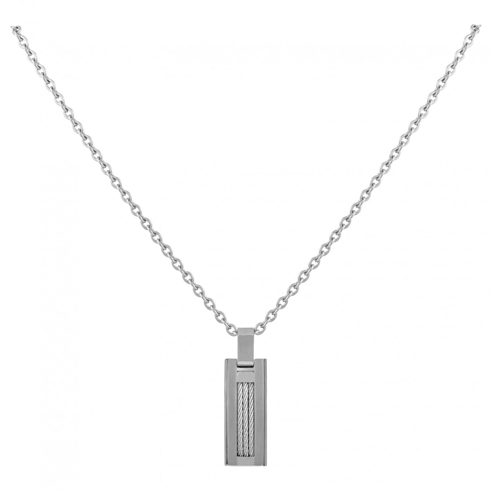 CHAINE/PENDENTIF ACIER/3CABLES GRIS 50CM - Bijouterie Cordier