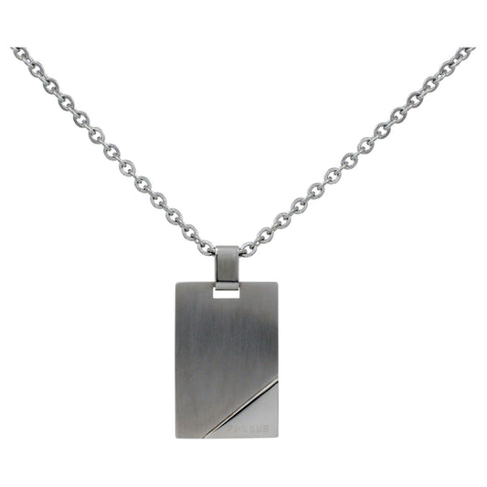 CHAINE/PENDENTIF ACIER MAT/BRILLANT 50+5CM