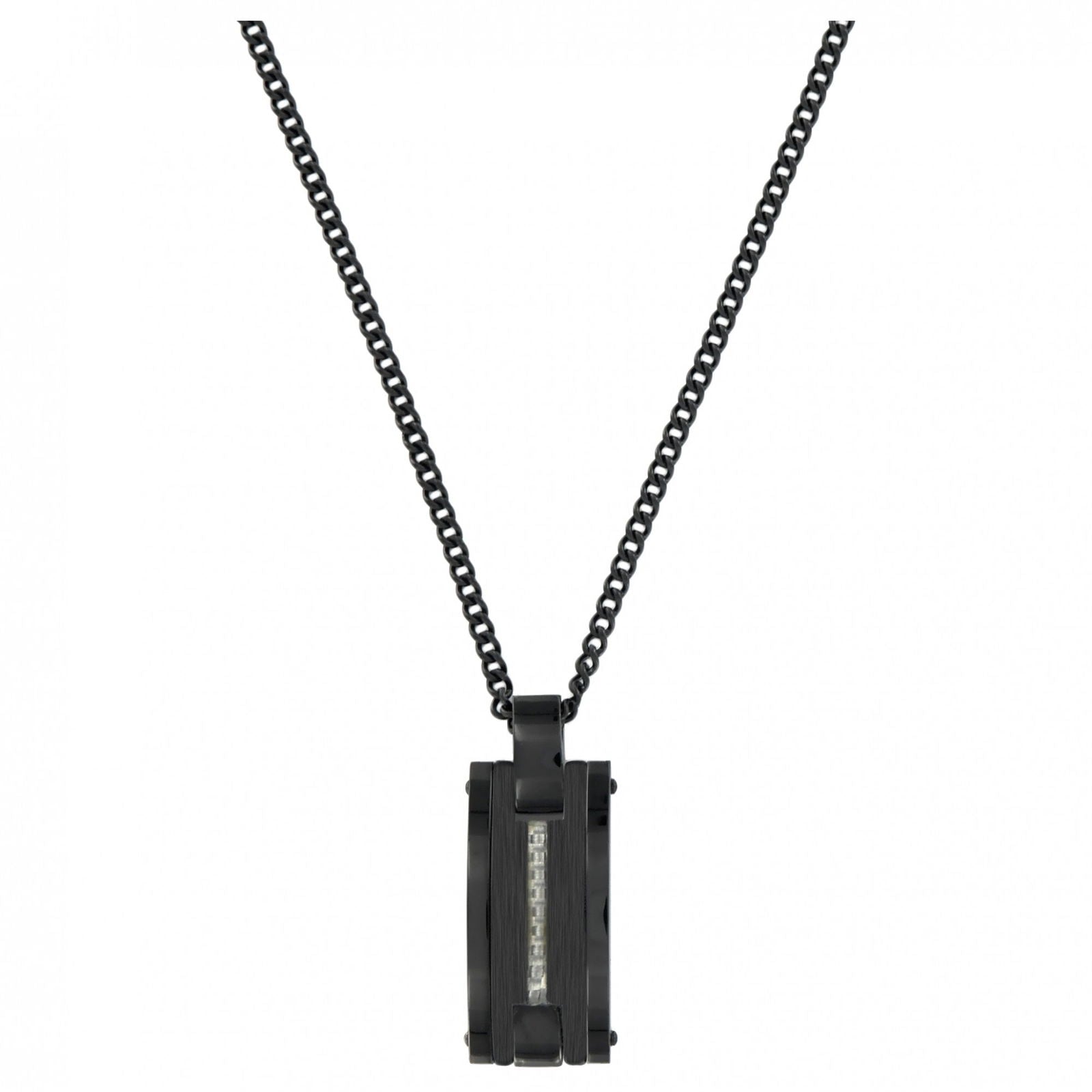 CHAINE/PENDENTIF IP BLACK ET CERAM.NOIRE MAT AVEC CARB.BLANC 50+5CM