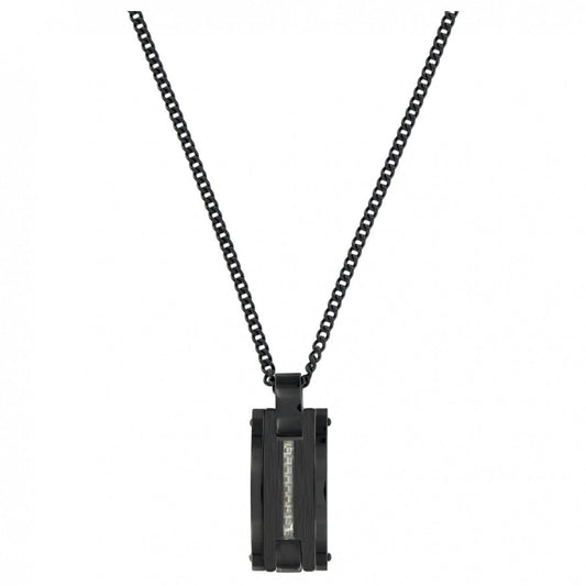 CHAINE/PENDENTIF IP BLACK ET CERAM.NOIRE MAT AVEC CARB.BLANC 50+5CM