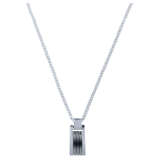 CHAINE PEND. ACIER ET 3 BARRETTES CERAM. NOIRE 42+5CM