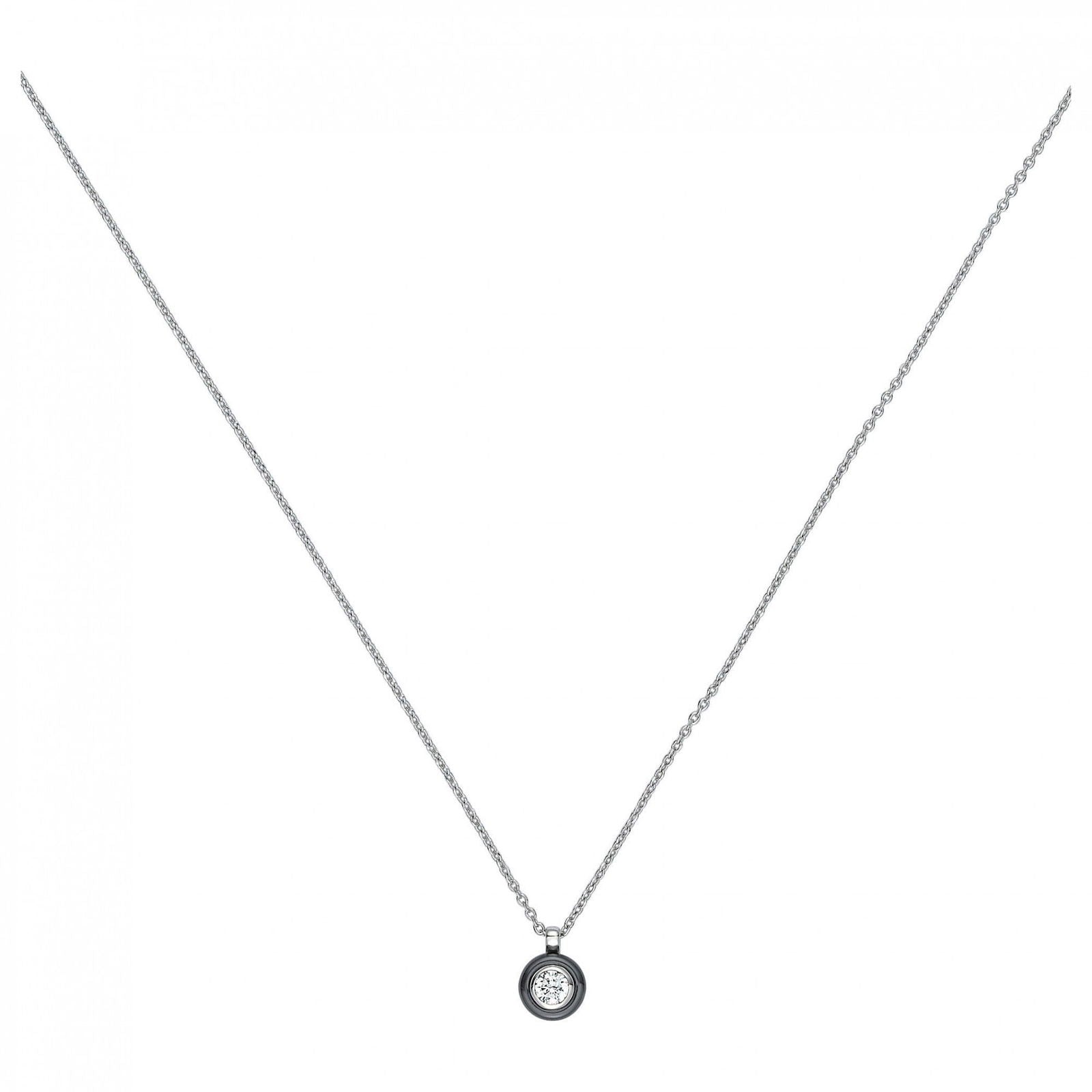 CHAINE PEND. ARGT CERCLE CERAM NOIRE ET OZ 42+3CM