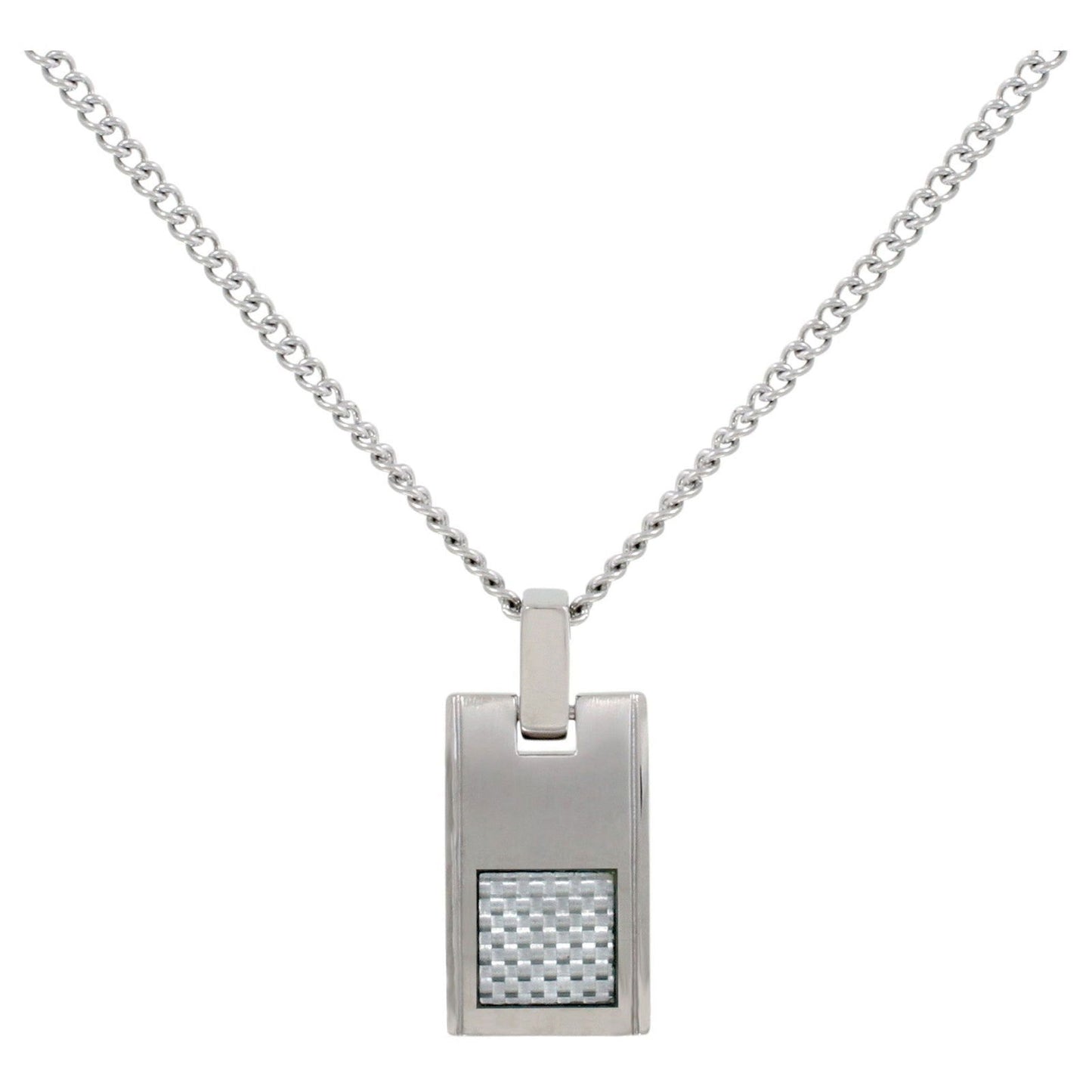 CHAINE PENDENTIF ACIER/CARBONE BLANC/CHAINE ACIER 50CM - Bijouterie Cordier
