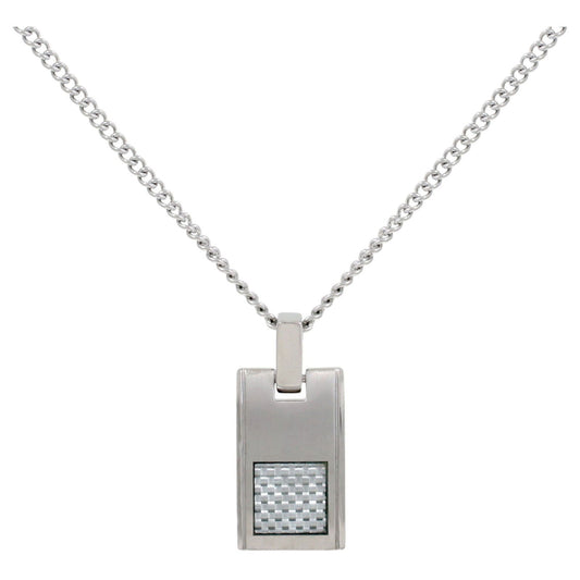 CHAINE PENDENTIF ACIER/CARBONE BLANC/CHAINE ACIER 50CM - Bijouterie Cordier
