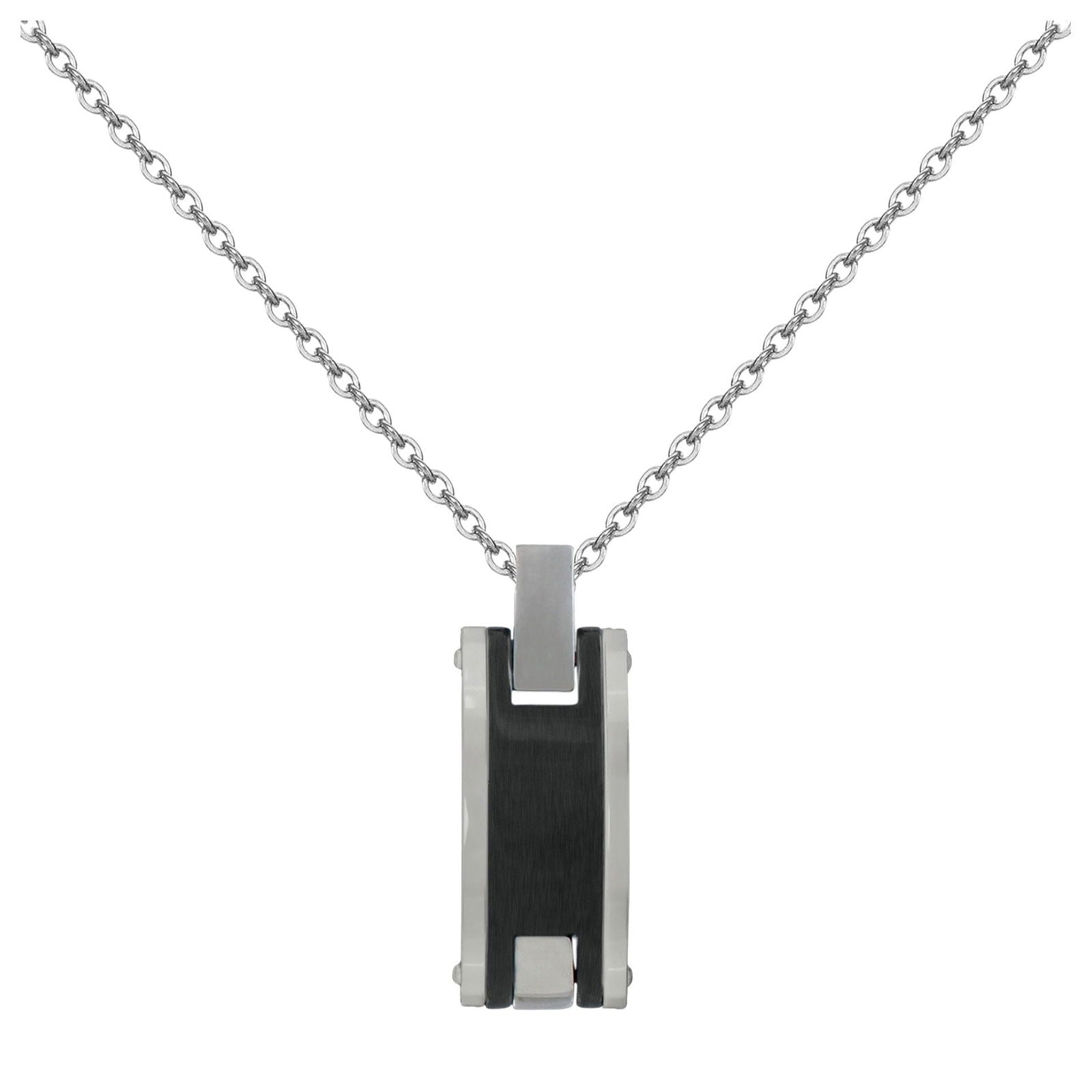 CHAINE PENDENTIF ACIER ET CERAMIQUE NOIRE MAT 50+5CM