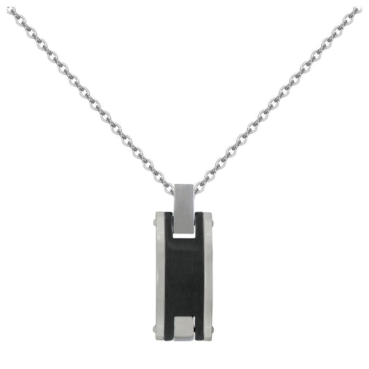 CHAINE PENDENTIF ACIER ET CERAMIQUE NOIRE MAT 50+5CM