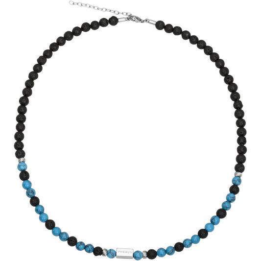 COLL. ACIER ET TURQUOISE SYNTHETIQUE-50+5CM