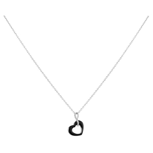 COLL ARGT/COEUR CERAM NOIR/BELIERE VRILLE SERTI OZ 42+3CM