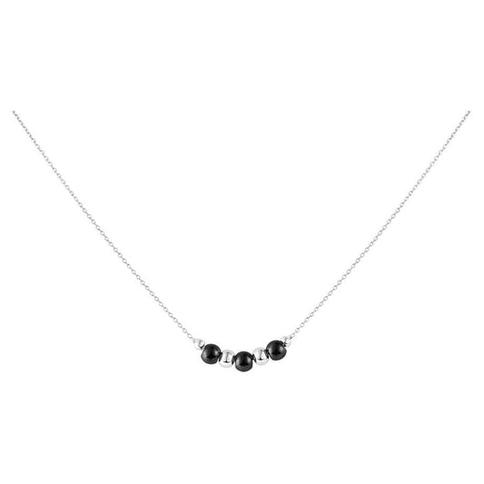 COLL ARGT BOULES CERAM NOIRE ET ARGT ALTERNE 42+3CM