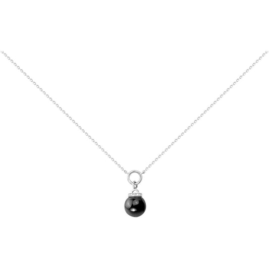 COLL ARGT BOULE CERAM NOIRE DESSUS OZ ET CERCLE ARGT 42+3CM