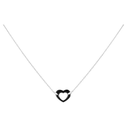 COLL ARGT COEUR CERAM NOIRE 42+3CM