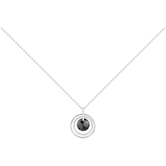 COLL ARGT ROND CERAM FACETTEE NOIRE ET ANNEAUX ARGT ET OZ 42+3CM