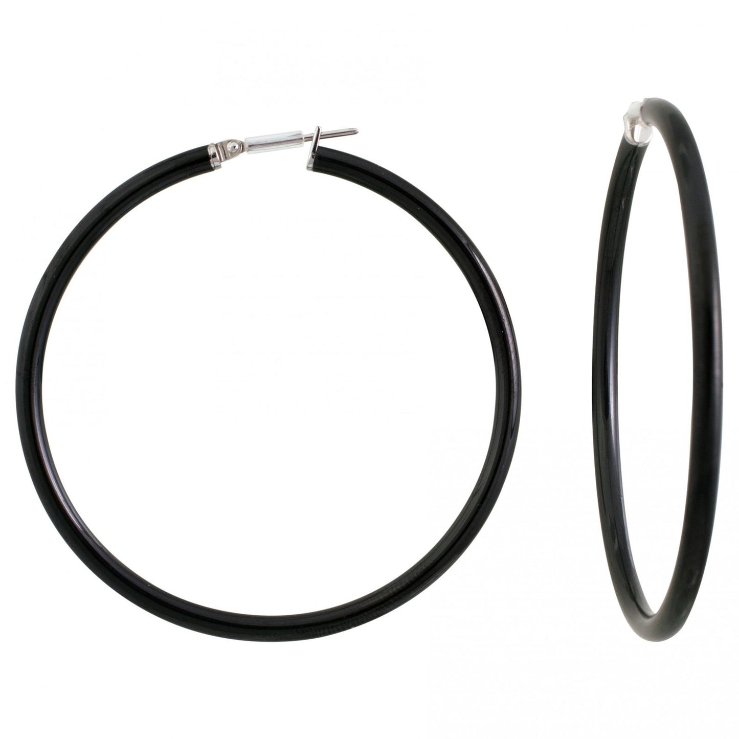 CREOLES ACIER IP NOIR FIL 3M/M DIAMETRE 50M/M POLI LISSE - Bijouterie Cordier