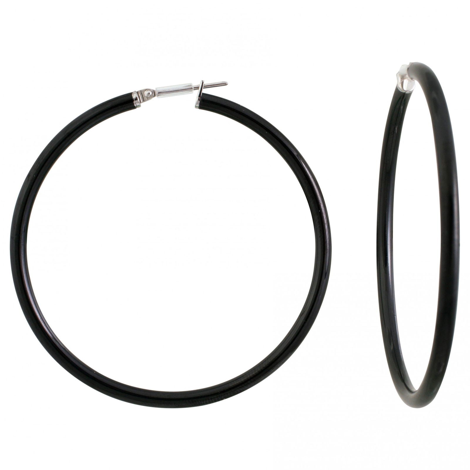 CREOLES ACIER IP NOIR FIL 3M/M DIAMETRE 50M/M POLI LISSE - Bijouterie Cordier