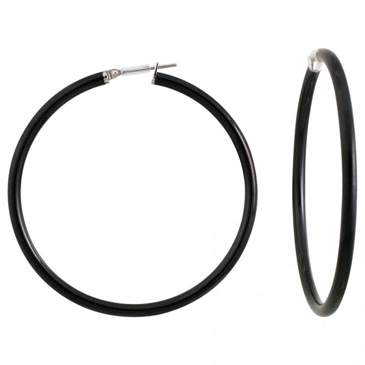 CREOLES ACIER IP NOIR FIL 3M/M DIAMETRE 50M/M POLI LISSE - Bijouterie Cordier