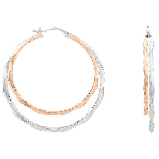 CREOLE ACIER FEMME DIAM.25-35 BICOLOR ROSE - Bijouterie Cordier