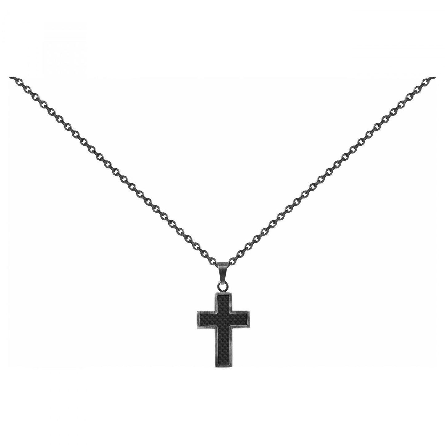 Collier Croix Homme Phebus Acier Vintage Carbone Noir - Bijouterie Cordier
