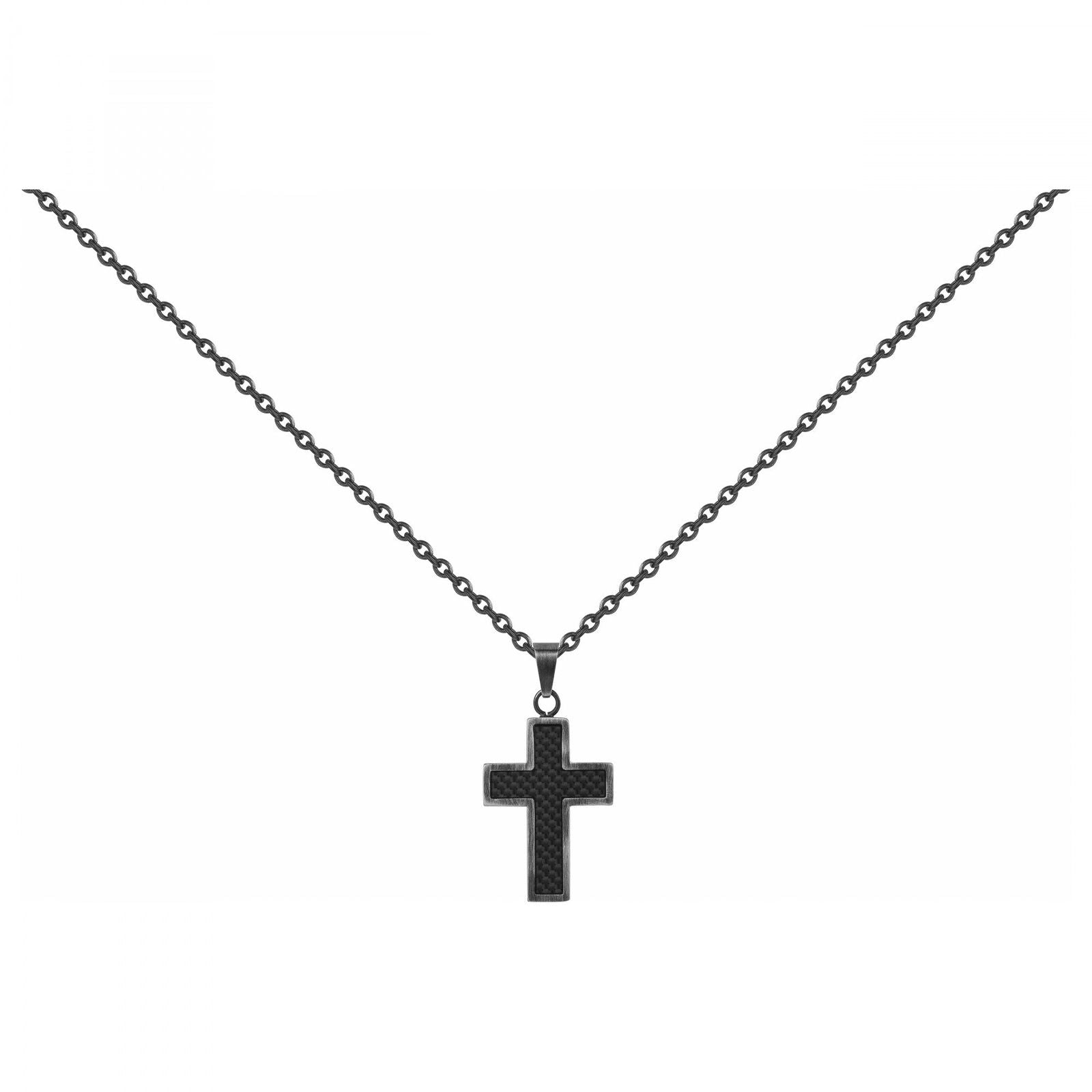 Collier Croix Homme Phebus Acier Vintage Carbone Noir - Bijouterie Cordier