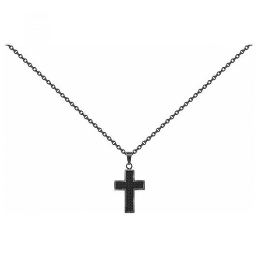 Collier Croix Homme Phebus Acier Vintage Carbone Noir - Bijouterie Cordier