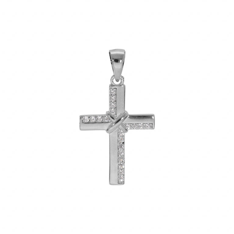 Croix en Argent 23x17mm oxides blancs - Bijouterie Cordier