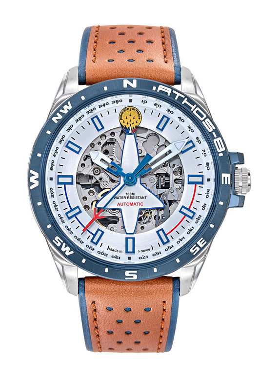 Montre Automatique Patrouille de France Athos 8 - Argenté Cuir Marron