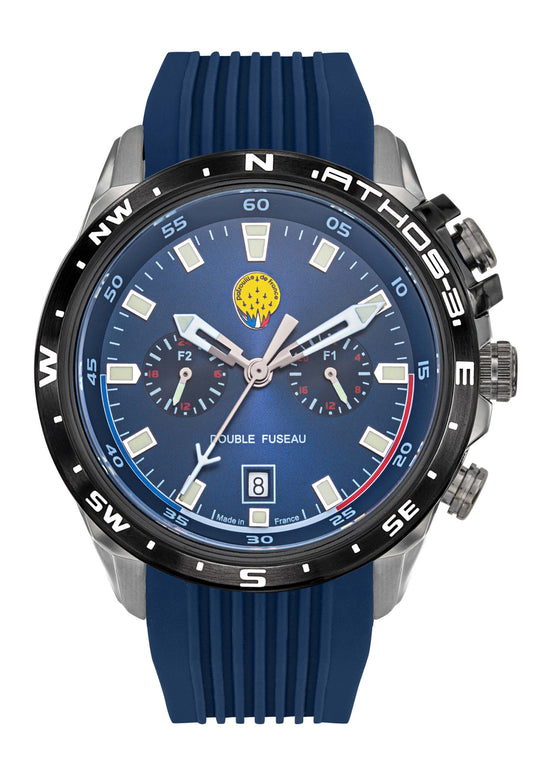 Montre Patrouille de France Athos3 - Double Fuseau Horaire Cadran &amp; Bracelet Bleu A3-100IG-668113