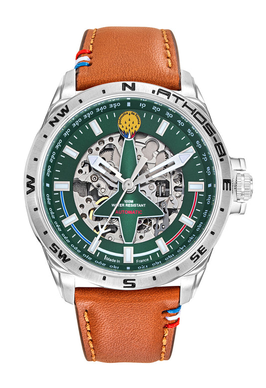 Montre Automatique Patrouille de France Athos8 - Cadran Vert &amp; Bracelet Cuir