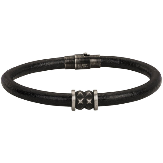 LEGEND BRAC. ACIER VINTAGE ET CUIR DE VACHETTE-21CM - Bijouterie Cordier