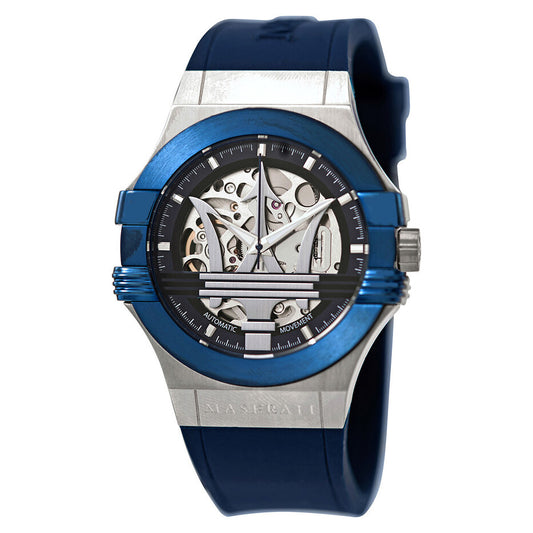 Montre Homme Maserati Potenza R8821108028 – Automatique avec Cadran Squelette et Bracelet en Silicone Bleu