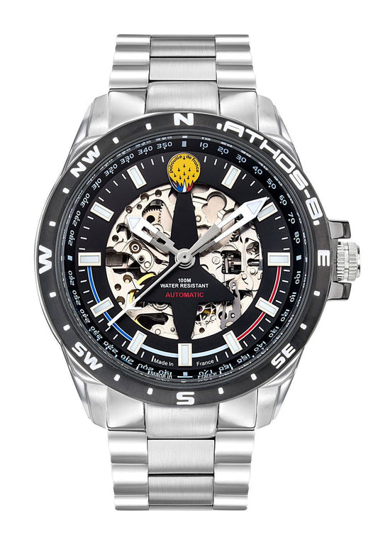 Montre Automatique Patrouille de France Athos 8 - Acier Cadran Noir - Bijouterie Cordier