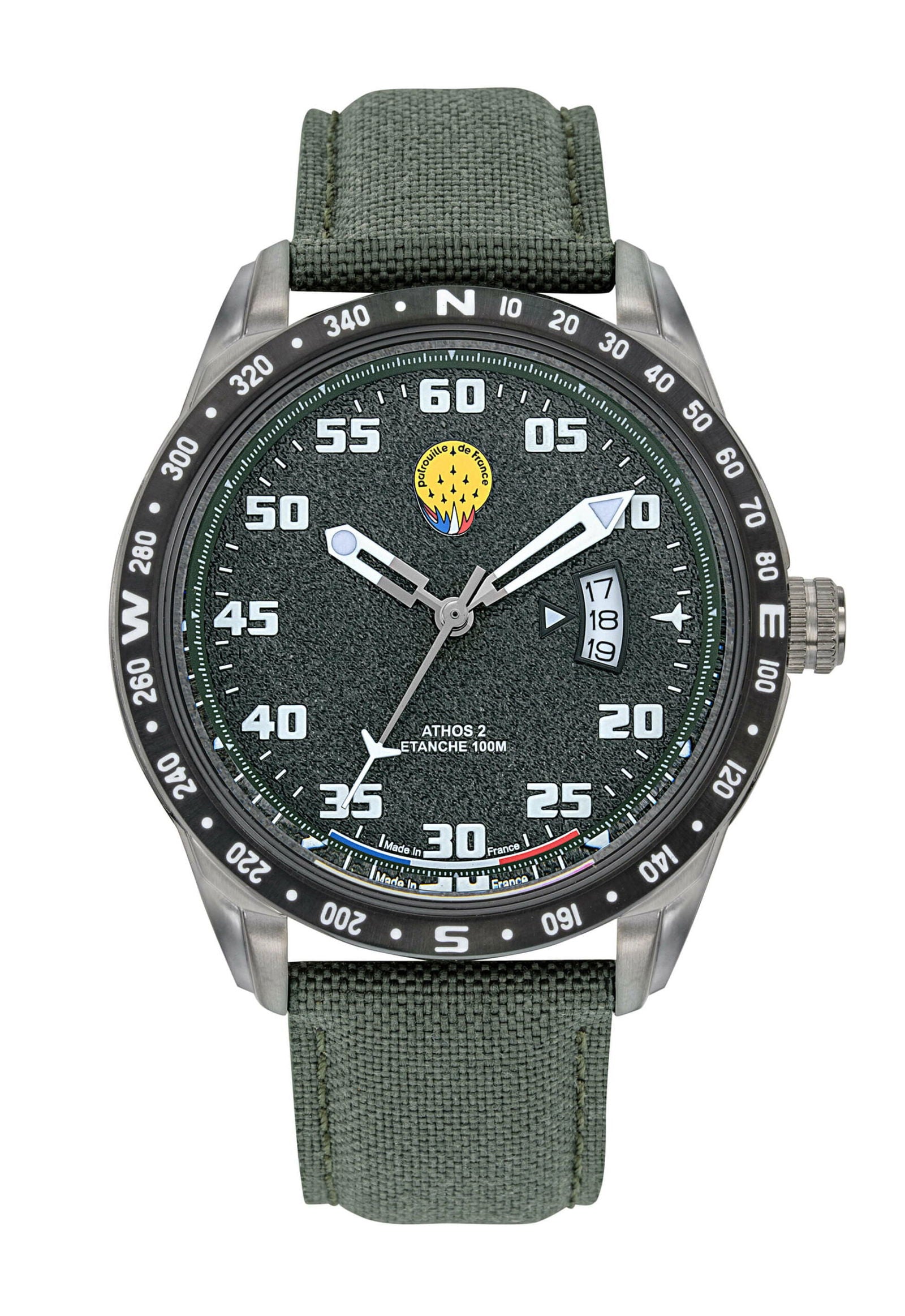 Montre Patrouille de France Athos2 - Cadran et Bracelet Kaki A2-100ID-668126 - Bijouterie Cordier