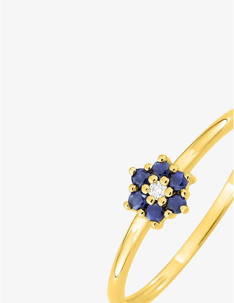 Bague fleur or jaune 375‰ avec saphirs et diamant