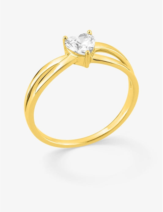 Bague croisée ajourée en plaqué or jaune – Cœur en oxyde de zirconium