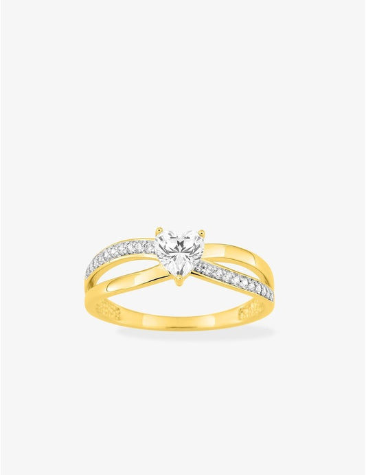Bague croisée ajourée en plaqué or jaune rhodié – Cœur en oxyde de zirconium