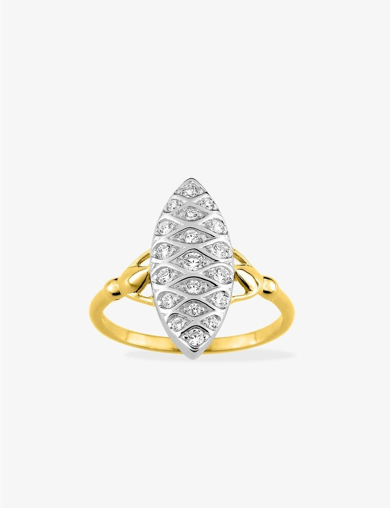 Bague marquise bicolore or 375‰ & oxydes de zirconium éclatants