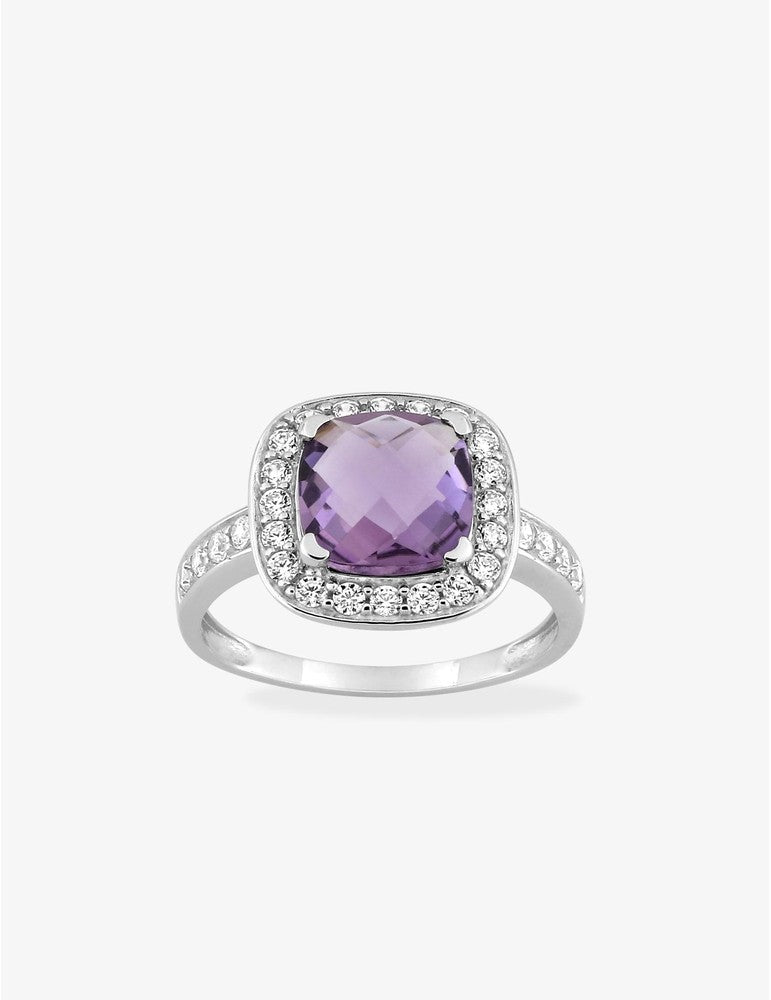Bague or blanc 375‰ avec améthyste et oxydes scintillants