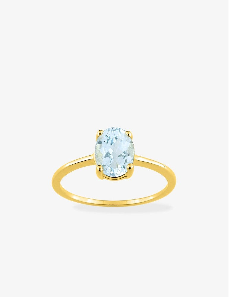 Bague en or jaune 375‰ et aigue-marine ovale