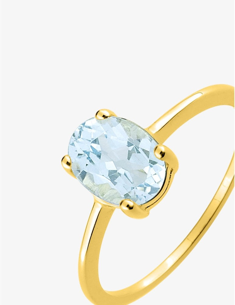 Bague en or jaune 375‰ et aigue-marine ovale