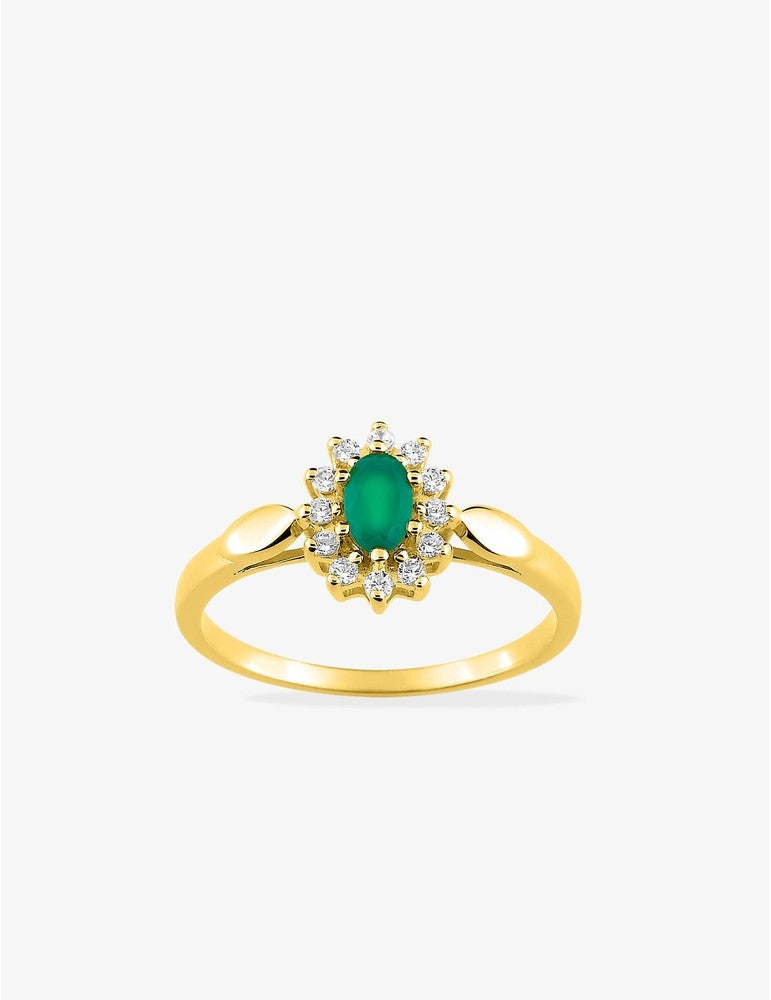 Bague en Or Jaune 375‰, Émeraude et Oxyde de Zirconium