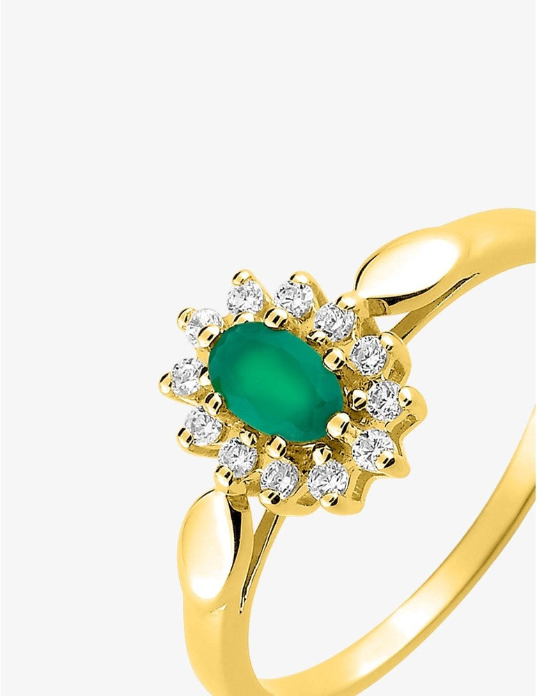 Bague en Or Jaune 375‰, Émeraude et Oxyde de Zirconium