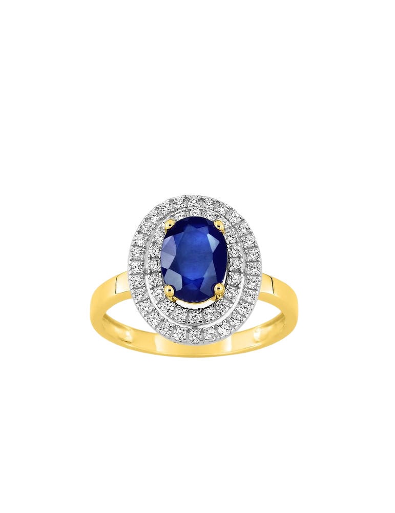 Bague saphir et oxydes de zirconium en or jaune 375‰