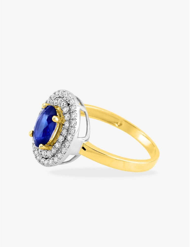 Bague saphir et oxydes de zirconium en or jaune 375‰