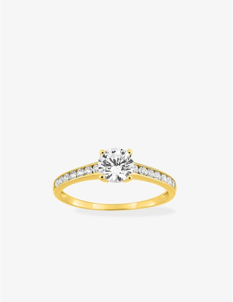 Bague Solitaire en Or Jaune 375‰ et Zirconium Étincelant