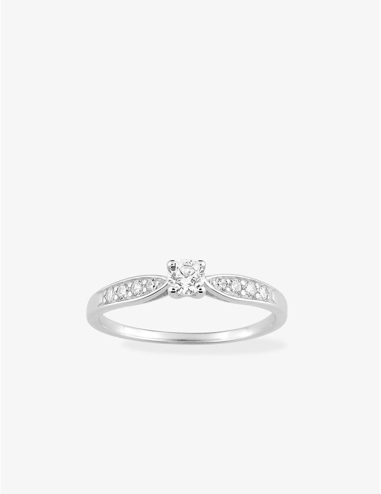 Bague solitaire accompagnée en argent rhodié 925 ‰ – Oxyde de zirconium 3,5 mm