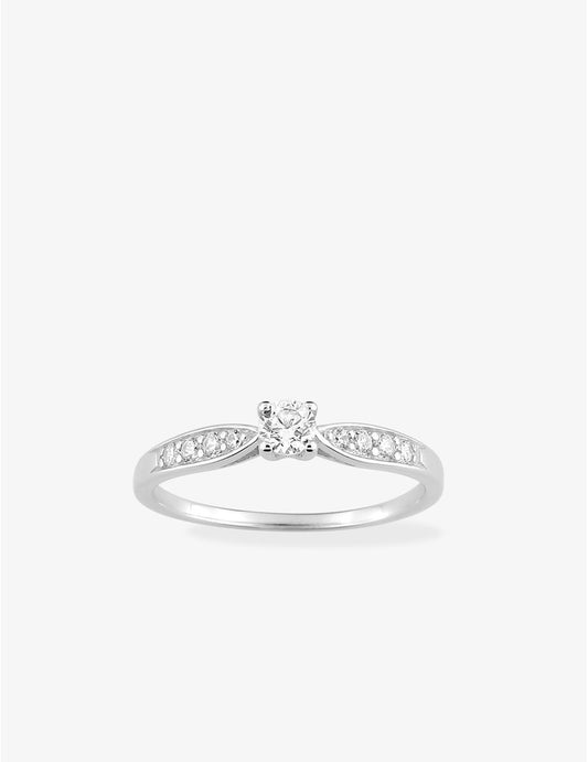 Bague solitaire accompagnée en argent rhodié 925 ‰ – Oxyde de zirconium 3,5 mm