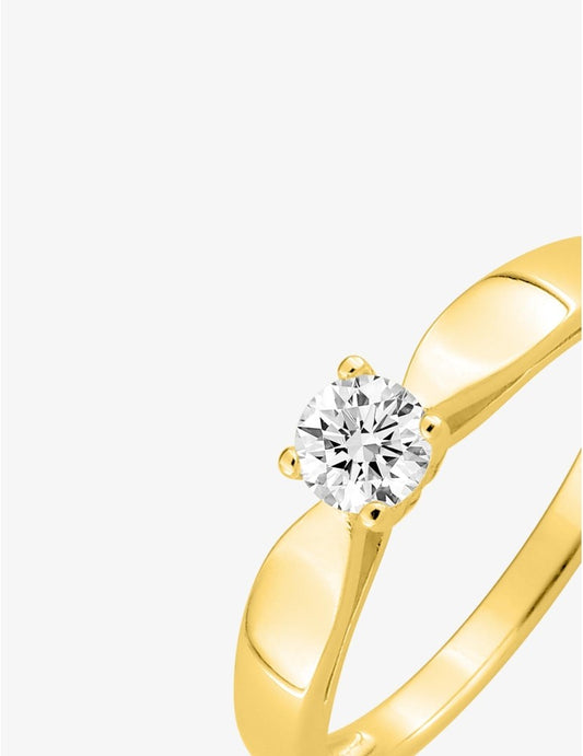 Bague Solitaire Femme en Plaqué Or et Oxyde de Zirconium 4 mm